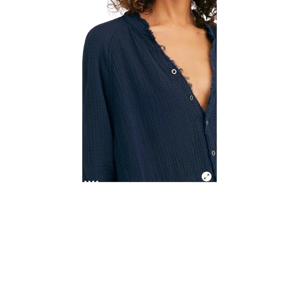 Free people summer daydream indigo Blue button down shirt Top M~boho chic,Gypsy - Picture 4 of 6